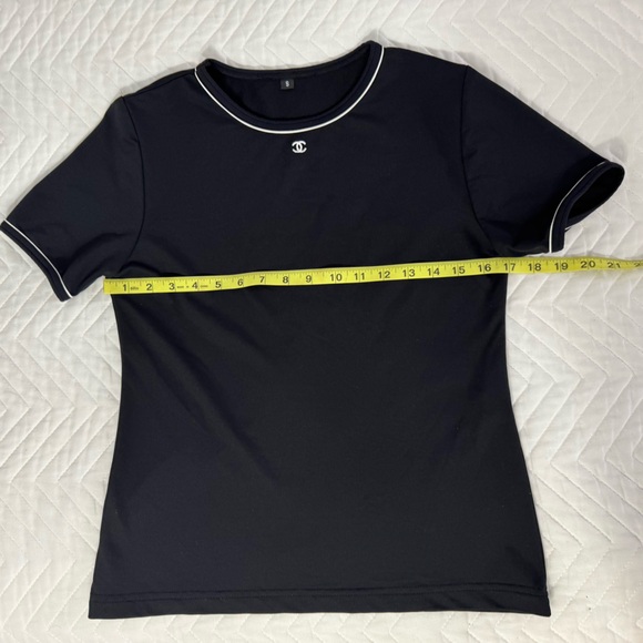 Vintage Chanel Employee Short Sleeve Blouse Black White Piping Small 1990s - Picture 5 of 5